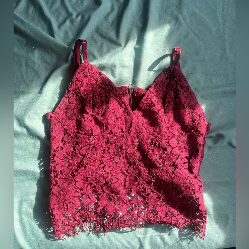 Lace Spaghetti-Strap Dress in Rich Burgundy
